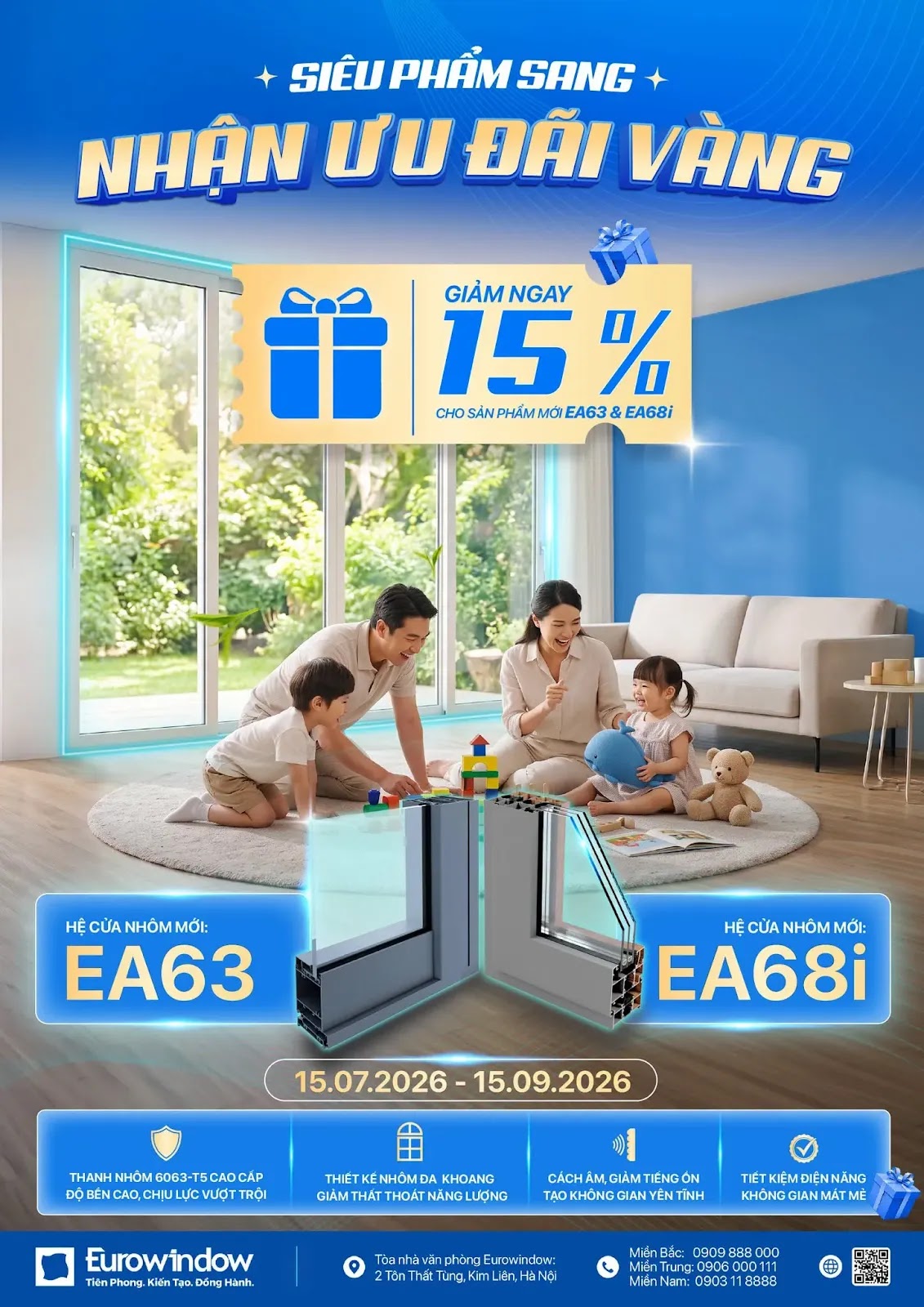 Siêu Phẩm Cửa Nhôm Eurowindow Thế Hệ Mới EA63 & EA68i: Lắp Đặt Sang – Nhận Ưu Đãi Vàng