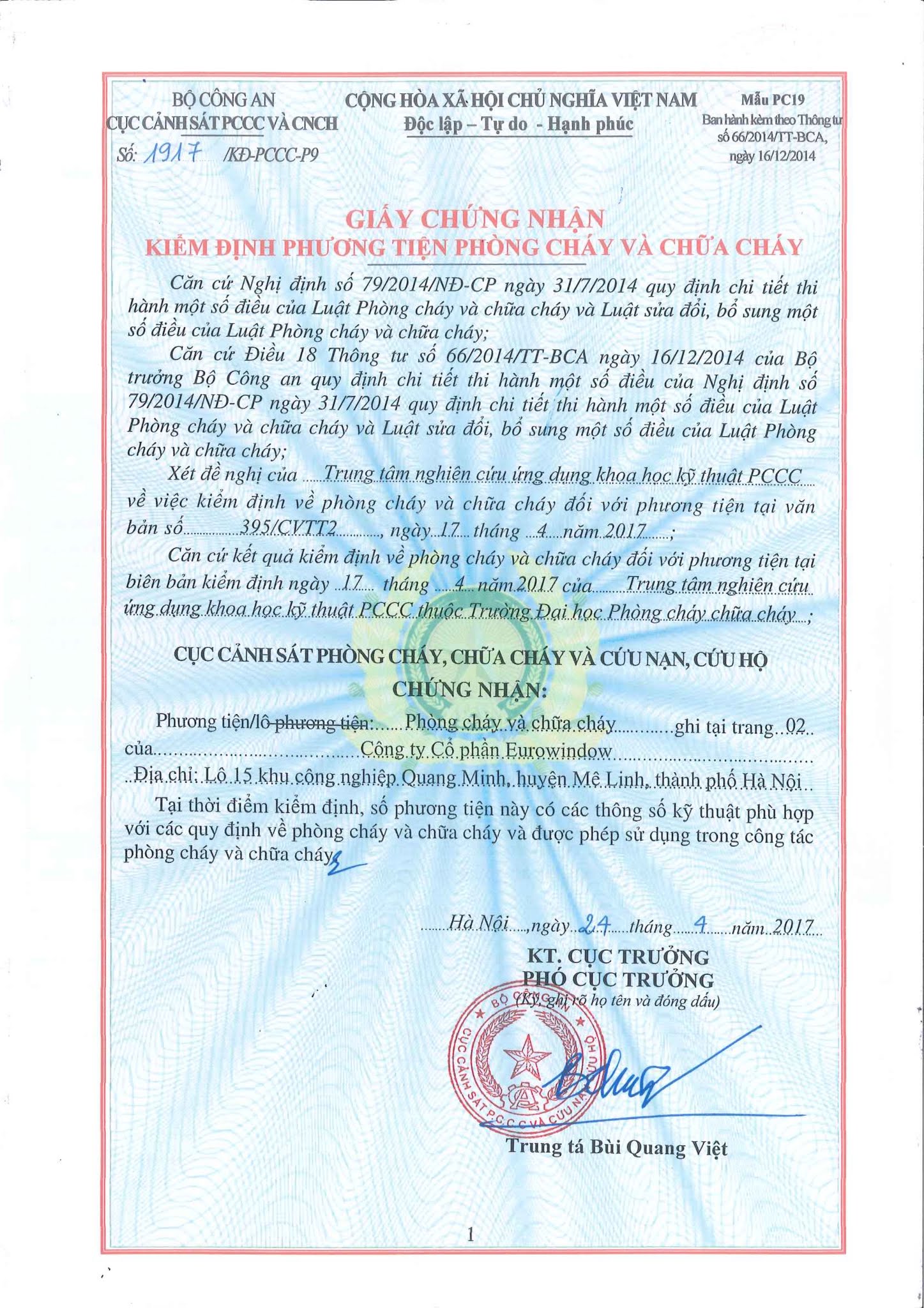 Chứng Nhận Chông cháy Chứng Nhận Chông cháy